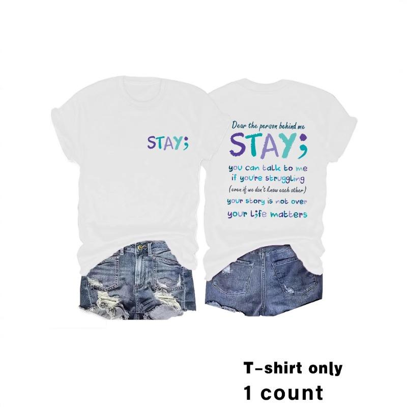 Women's Round Neck Fashion Letter Slogan Printed Top T-Shirt