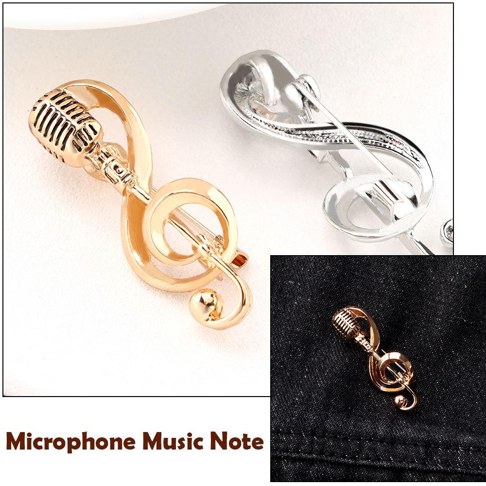 Accessoires DIY Décoration Sac à dos Épingles à col Microphone vintage Note de musique Broche dorée