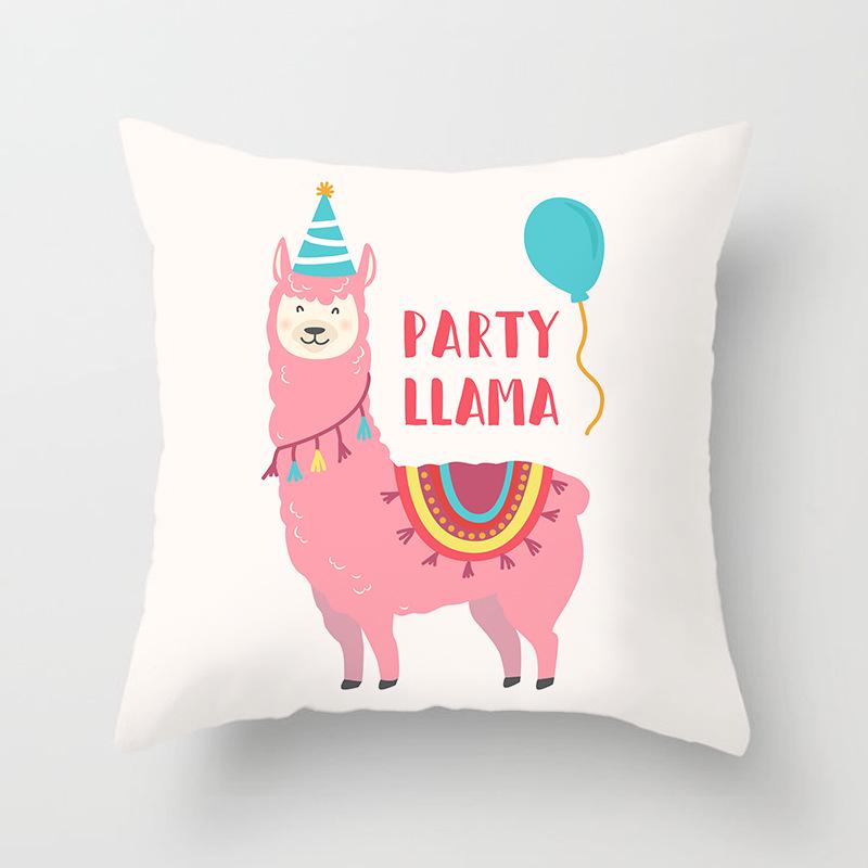 Ins Nordic Style Pillow Cover for Home Peach Skin Pillow Cartoon Animal Alpaca Car Pillow Sofa Cushion Cover