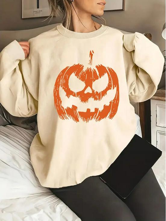 European and American Halloween Pumpkin Plus Size Long-Sleeve Crew Neck Sweatshirt
