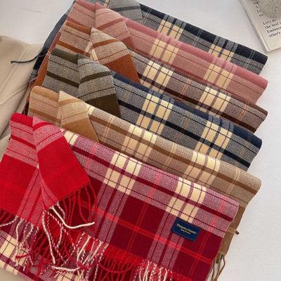New Tassel Plaid Scarf Women's Autumn and Winter Advanced Sense of Age Reduction Imitation Cashmere Thickened Warm Scarf
