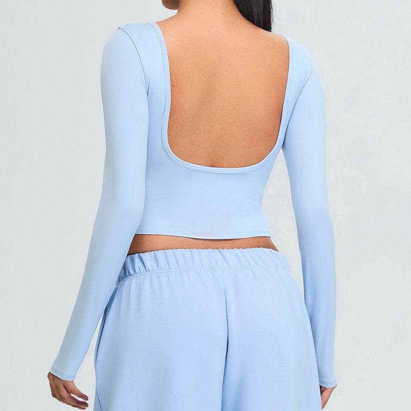 

Long Sleeve Yoga Wear Women s Bare Back Fitness T-shirt Beauty Back Yoga Jacket Outdoor Sports Running Quick-Drying Sportswear Blue L