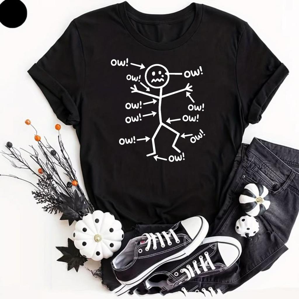Rolig Stick Figure Ow T-shirt Sarkastisk Smärta Humor Födelsedagspresent Unisex Barn Topp