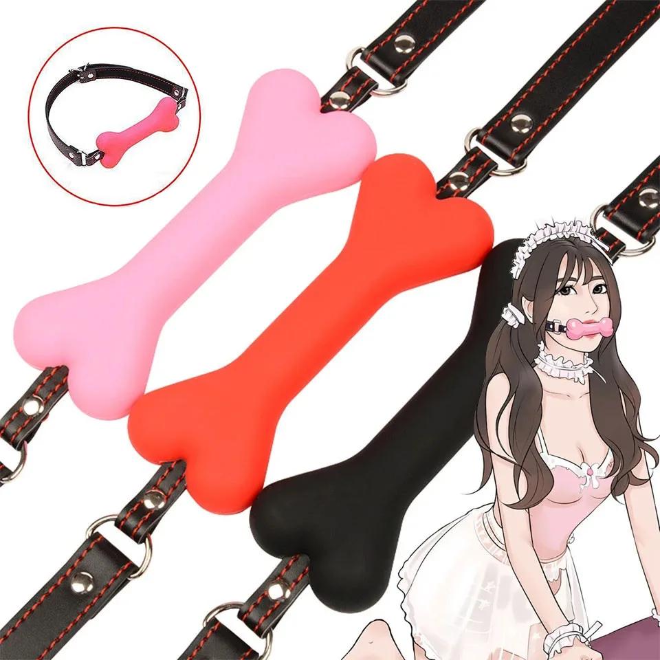 Soft Harness Mouth Silicone Dog Bone Ball Gag Open Mouth Gag  Bondage Slave Gag Sex Products Sm  Sex Toys for Women