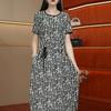 2026 Summer European & American Style Women's Multi-Color Printed High Waist Dress with Round Neck & Short Sleeves