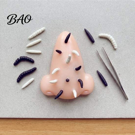 Interactive Fidget Games Nose Pimple Popping Toy with Tweezers And Worm, Funny Stress Relief Prank Popper Game for Party, Flexible TPR Realistic Model