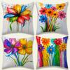 4 Stück bunte Splash-Paint-Blumen-Kissenbezüge, Lebendige beidseitig bedruckte Kissenhüllen, Energetische Boho-Wohnkultur