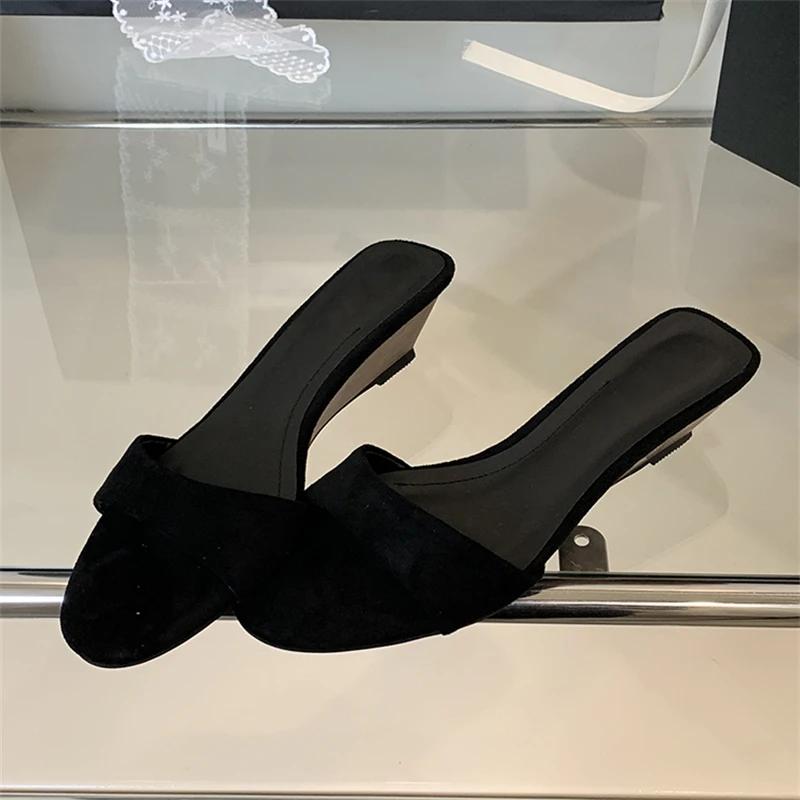 

Летняя мода Открытый носок Женские тапочки Дизайн Удобные танкетки Низкий каблук Платье Женские шлепанцы Zapatos De Mujer 35 чёрный