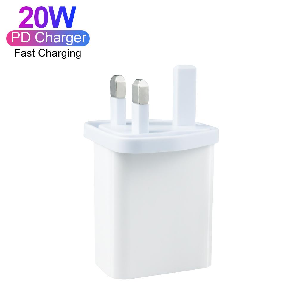 PD 20W Wall Power Adapter Charger Single USB Port Type C Smart Fast Charging Smart Phones ABS UK Plug UKCA
