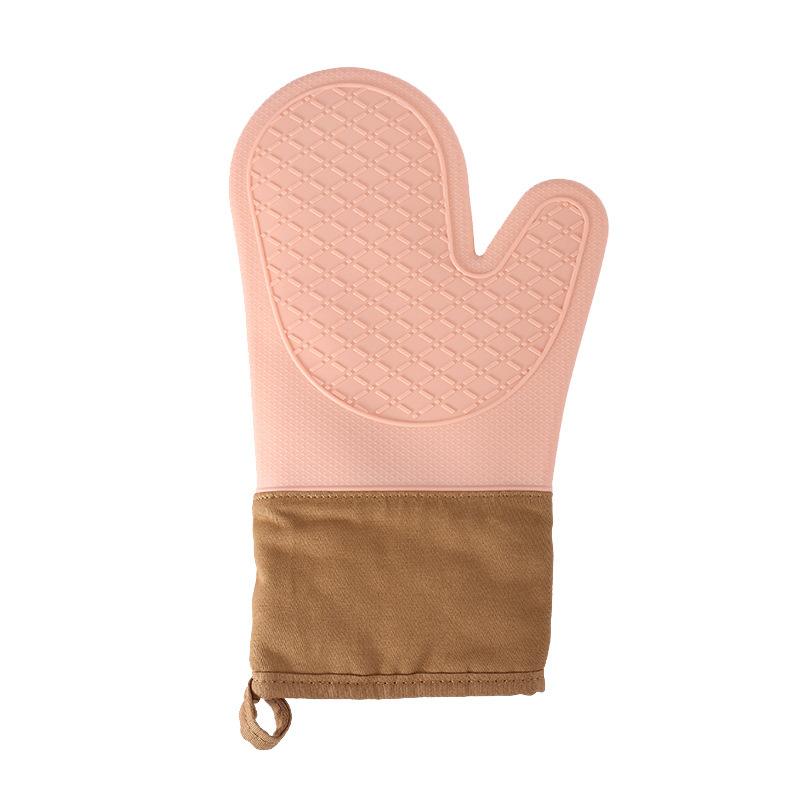 Silicone Heat-resistant Oven Gloves High-temperature Microwave-safe Anti-scald Gloves Cotton-lined Diamond-patterned Baking Oven Mitts