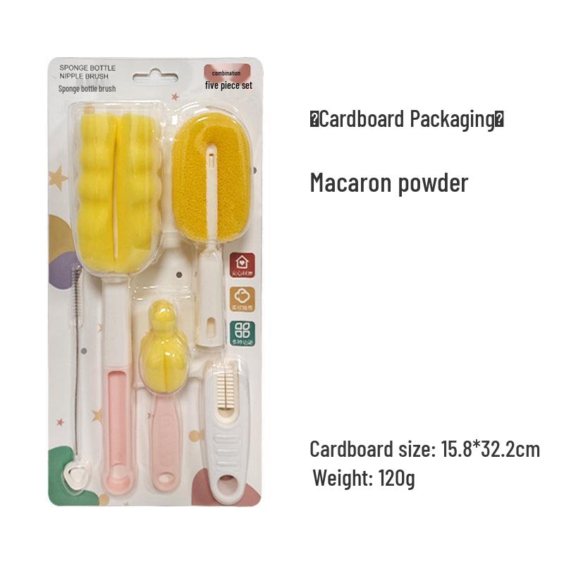 Baby Bottle Cleaning Brush Set – 5 Pieces Including Nipple, Straw, Cup Rim, and Sponge Brushes