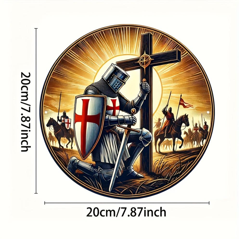 Vintage Templar Knight Prayer Metal Sign Crusader Cross Design Medieval Faith Theme for Home Wall Decor Inspirational Artwork