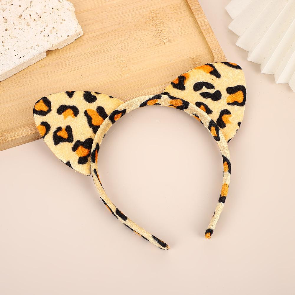 AWAYTR Plüsch-Katzenohren-Haarreif Vintage Leopardenmuster Haarreifen Niedliche Festival-Accessoires Modeband für Haare Haarreif