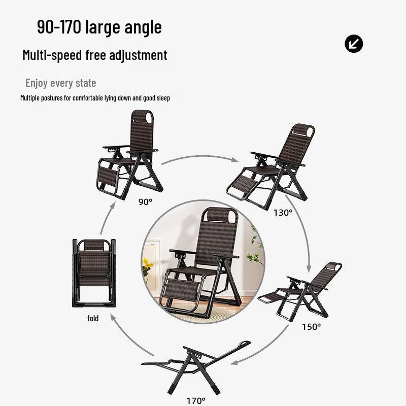 Dual-Use Folding Rattan Chair for Lounging and Napping - Perfect for Balcony and Home Leisure, with Comfortable Backrest for the Elderly.