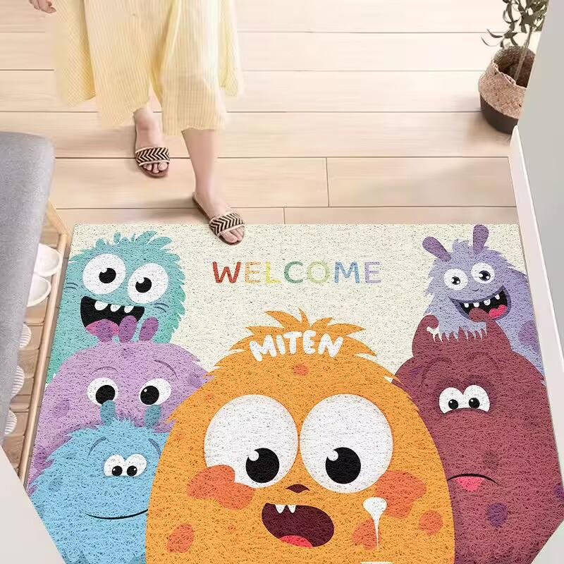 Cartoon Entry Silk Circle Floor Mat Little Monster Door Entrance Porch Foot Mat Pvc Household Tailor Carpet