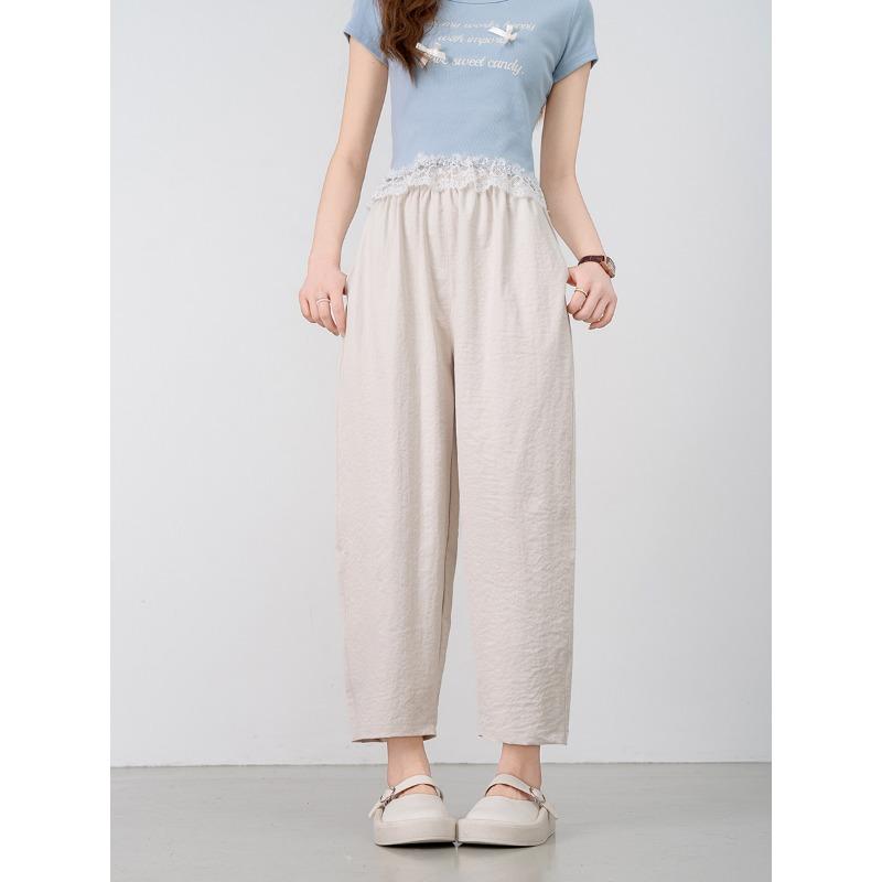 New fashion nine-point Harlan pants summer casual thin high waist thin fashion simple loose cone pants