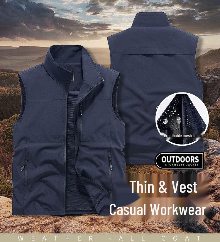 Men's Plus Size Multi-Pocket Breathable Vest for Spring and Autumn