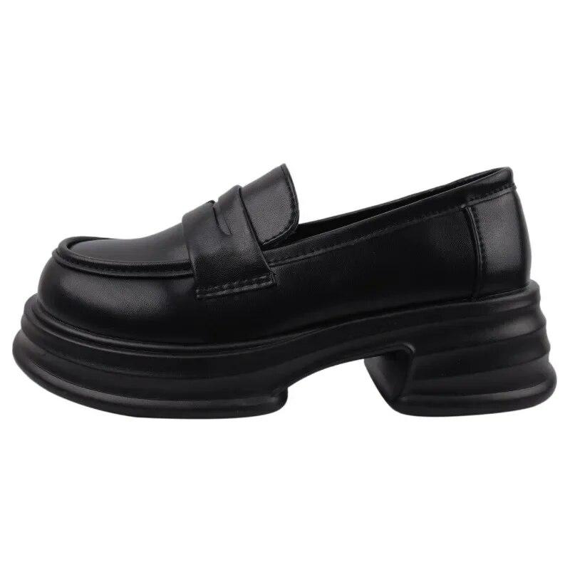 Módní lodičky pro ženy Slip on Square Mid Heels Kulaté špičky Boty Oxford pro ženy Pevné boty na platformě Velká velikost