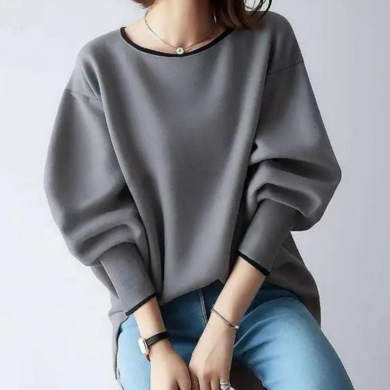 2026 Spring New Women's Round Neck Long Sleeve Patchwork Color Block Pullover Top Versatile T-Shirt