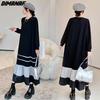 DIMANAF 2023 Plus Größe Frauen Herbst Winter Neue Lose Langarm Kleid Baumwolle Stricken Dicke Verstärktes Gefaltetes Hemd Kleid