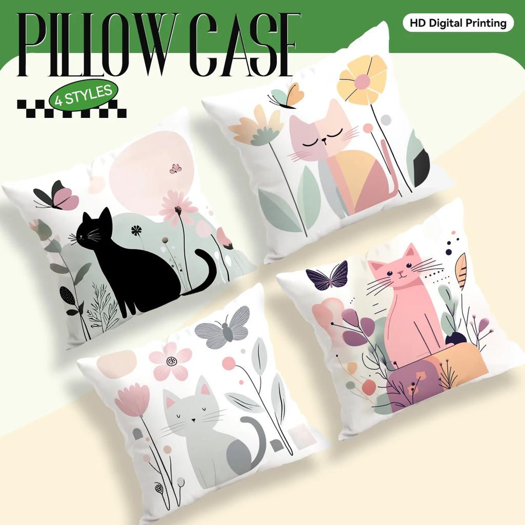 Geometric Cat Cushion Pillowcase Printed Polyester 45X45Cm Throw Pillowcover Decorative Sofa Cushion Pillowslip Home Decor