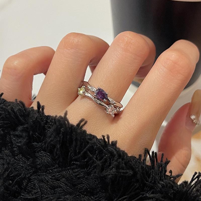 Niche Design Sense, Personality, High Sense, Color Zircon Ring, Female Spice Girl, Sweet And Cool Wind, Adjustable Opening Ring Ring.
