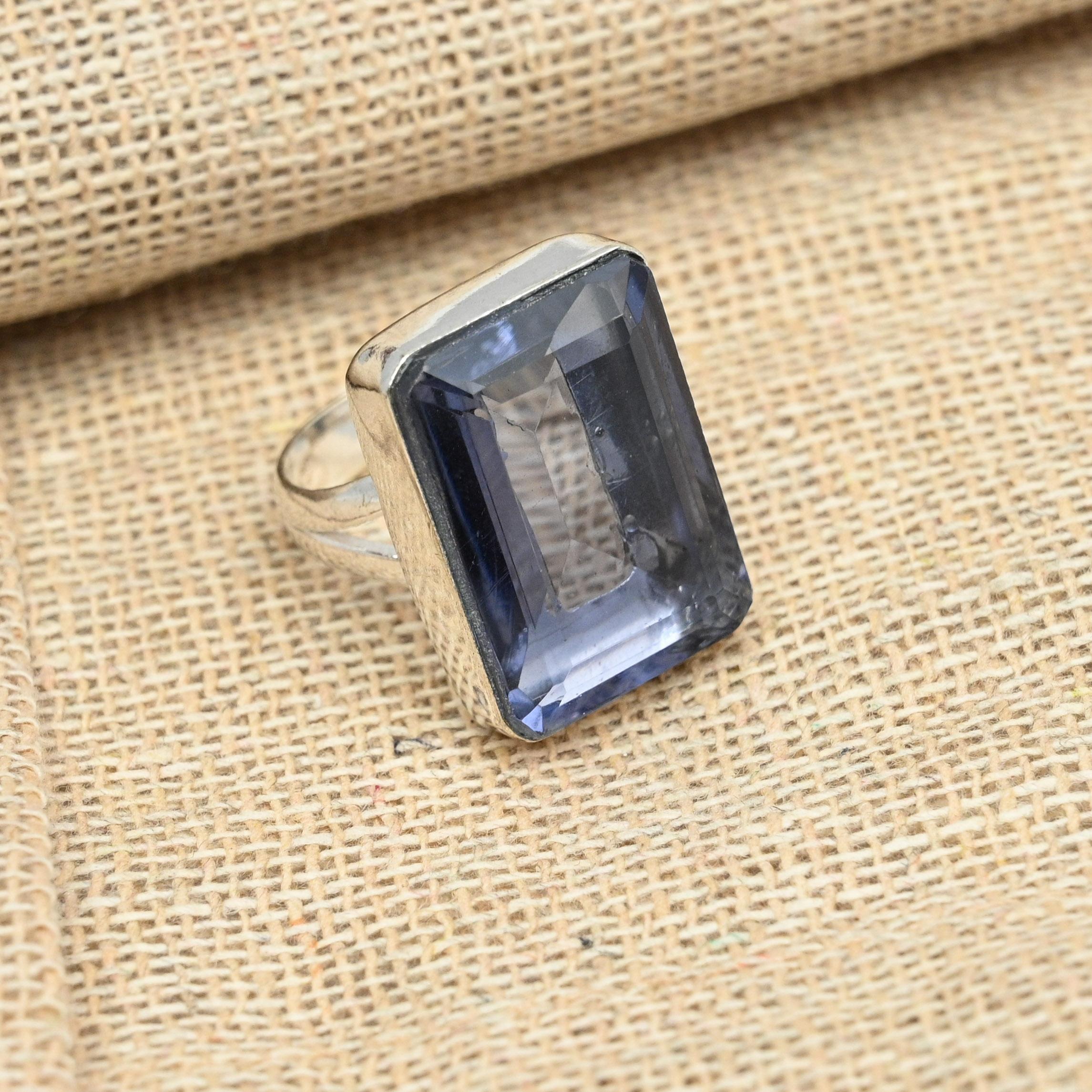 

Граненый иолитовый драгоценный камень стерлингового серебра 925 пробы Кольцо ручной работы Подарок на День Благодарения Ювелирные изделия 4.5 фиолетовый