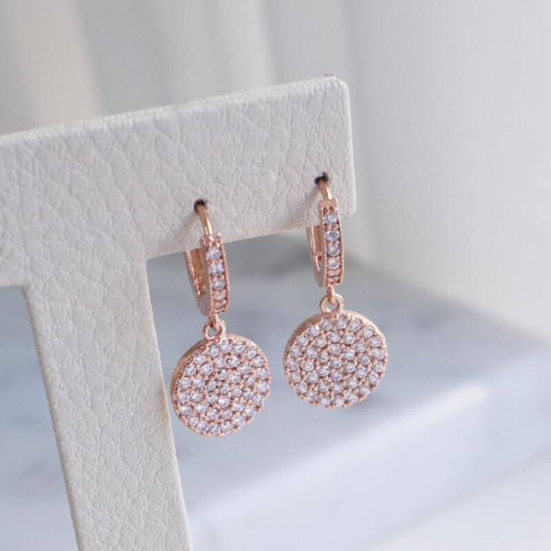

Tinseo Earrings Cubic Ring One-Touch Women s Round Drop rose gold