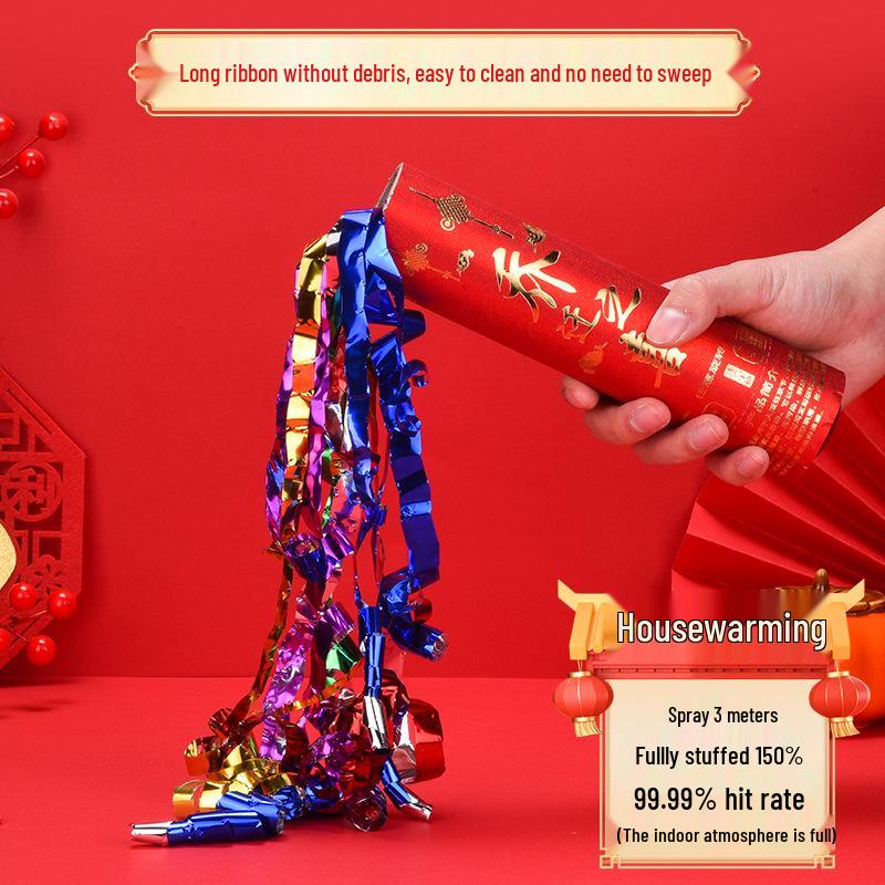 Housewarming Celebration Confetti Cannons - Red and Gold Handheld Ribbons for New Home Ceremony