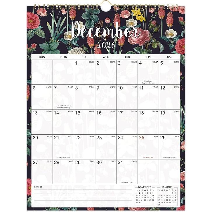 2026 Wall Calendar - 12 Months Calendar from Jan. 2026 - Dec. 2026, 11.4  x 14.6, Floral Wall Calendar 2026 for Home & Office, Large Calendar with 2026 Wall Calendar 12 Mon
