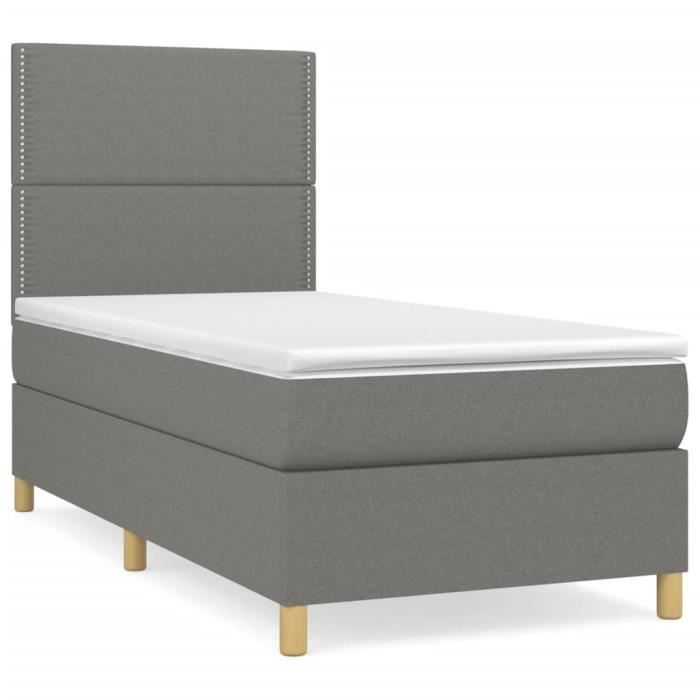 3142234 vidaXL Lit à sommier tapissier avec matelas Gris foncé 100x200cm Tissu