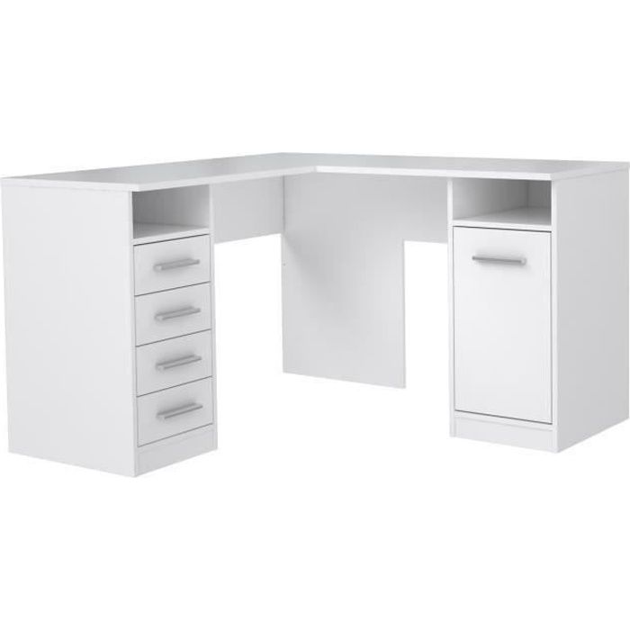 TOLEDE Corner Desk 1 Door 4 Drawers - White Paper Decor - L 125 X D 125 X H 75 Cm