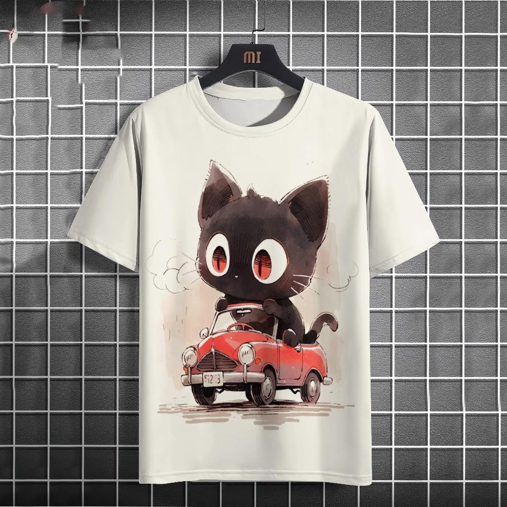 Fashion Summer Animal Cute Cat 3D Print T-Shirts Streetwear Men Casual Oversized O-Neck Short Sleeved T Shirt Tops Clothing