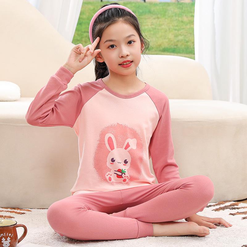 Pure Cotton Flannel Autumn/Winter Girls' Round Neck Underwear Set