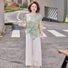 Chic Mom Temperament Two-Piece Summer Pantsuit: New 2025 Short-Sleeve Top for Middle-Aged & Elderly