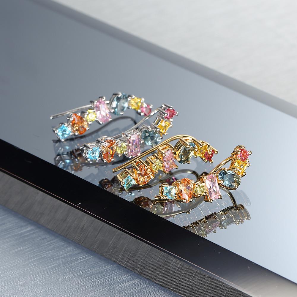 SODROV Geometric Clip Earrings With Colorful Zircon