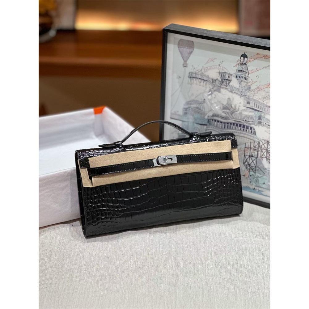 Nová dlouhá KL spojková taška vzor dlaně hovězí kůže vzor aligátora hovězí kůže taška pod paži taška přes rameno dámská taška trend