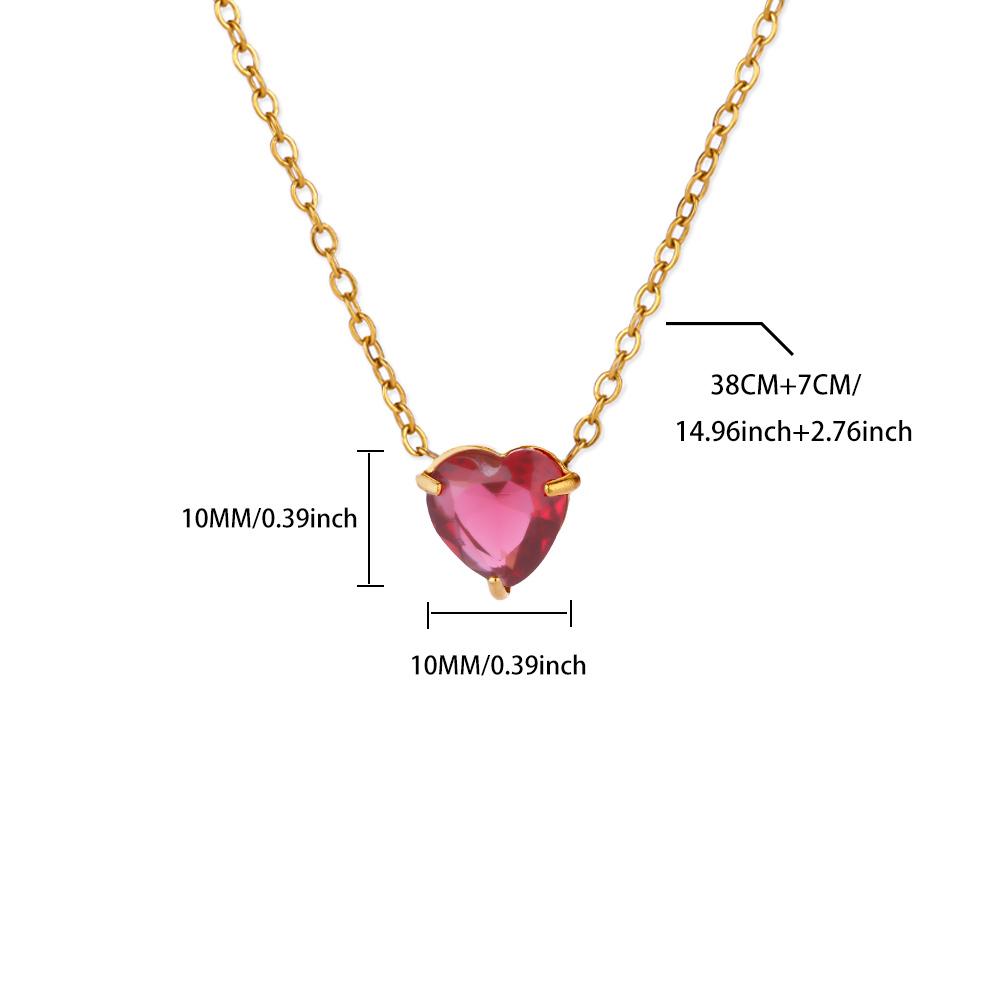 Stainless Steel Birthstone Pendant Necklace for Women Fashion Heart Crystal Zircon Charm Clavicle Chain Birthday Party Jewelry