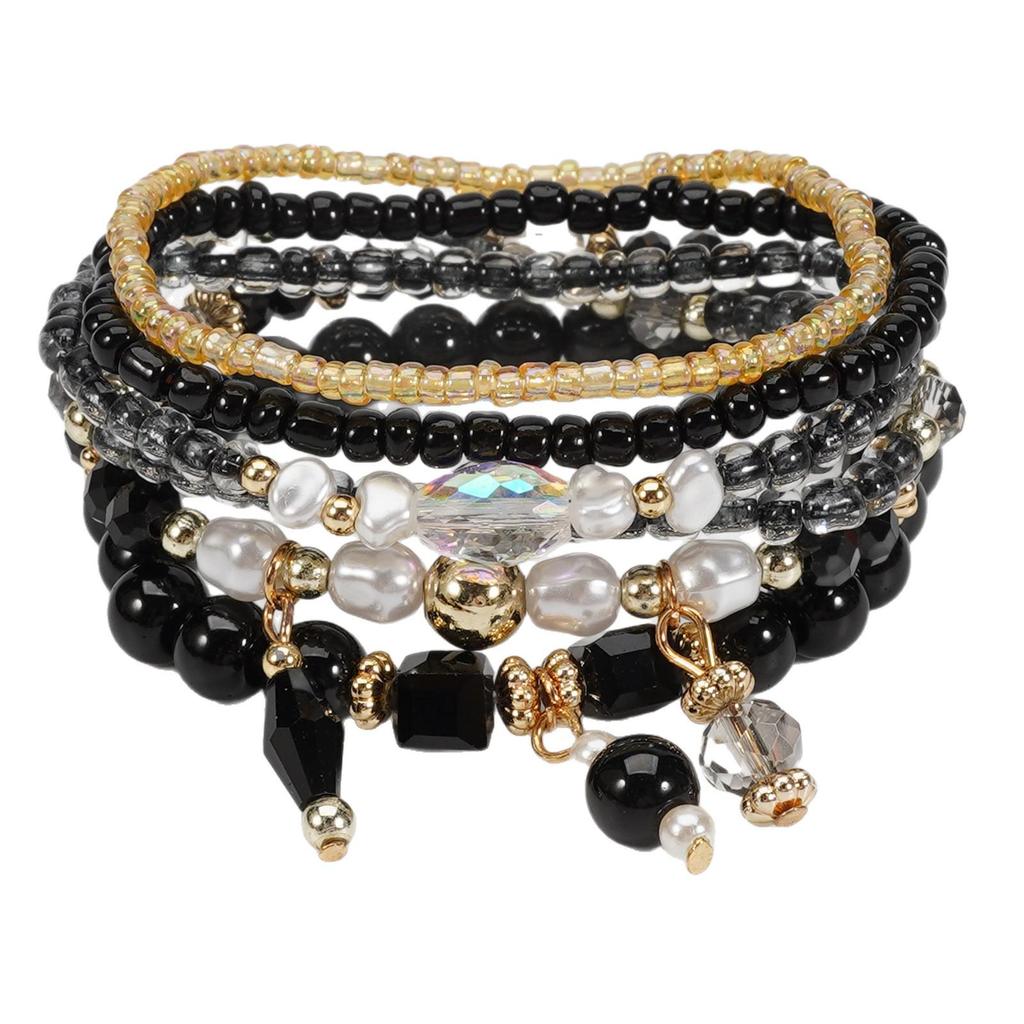 Boho Perlenarmband-Set mit Süßigkeiten-Anhänger und künstlichen Kristallen