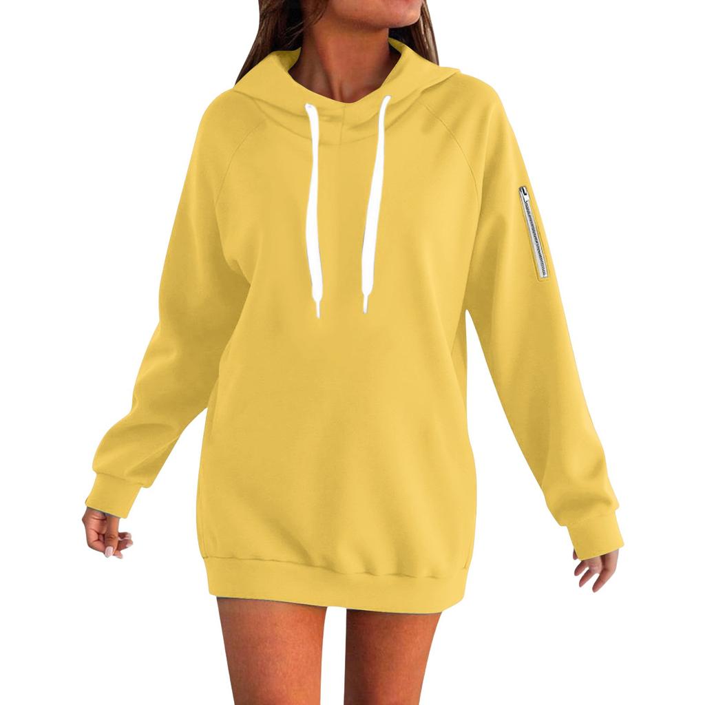 Women's Fashion Oversized Long-Sleeve Zipper Drawstring Solid Color Hooded Sweatshirt