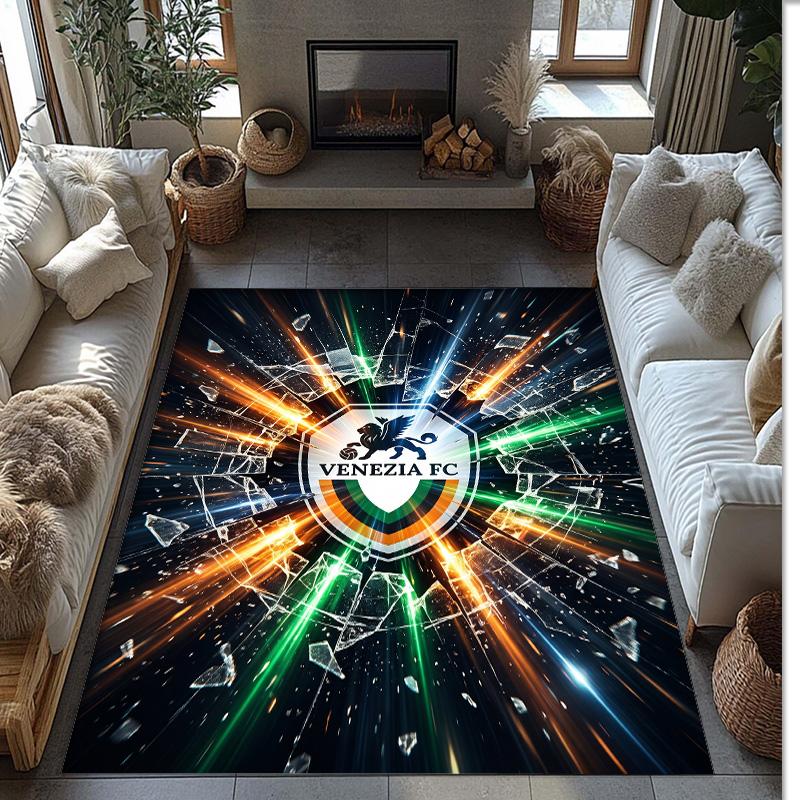 Venezia FC Football Print Crystal Velvet Rug, Comfortable Water Absorbent Non Slip Indoor Floor Carpet