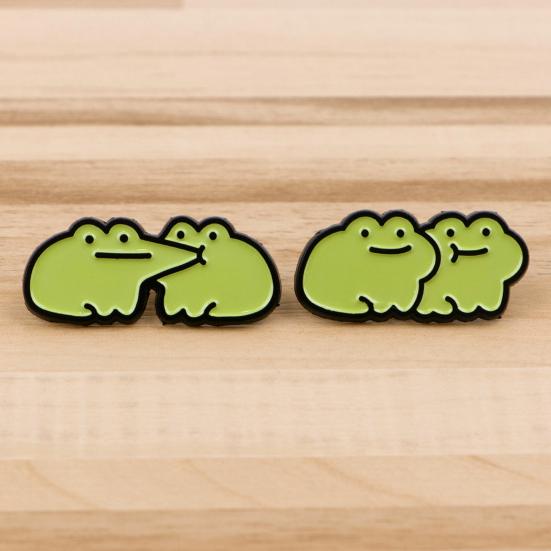 Decorative Brooch Cartoon Green Frog Design Zinc Alloy Enamel Safety Pin Bag Sweater Suit Lapel Badge Outfit Accessory