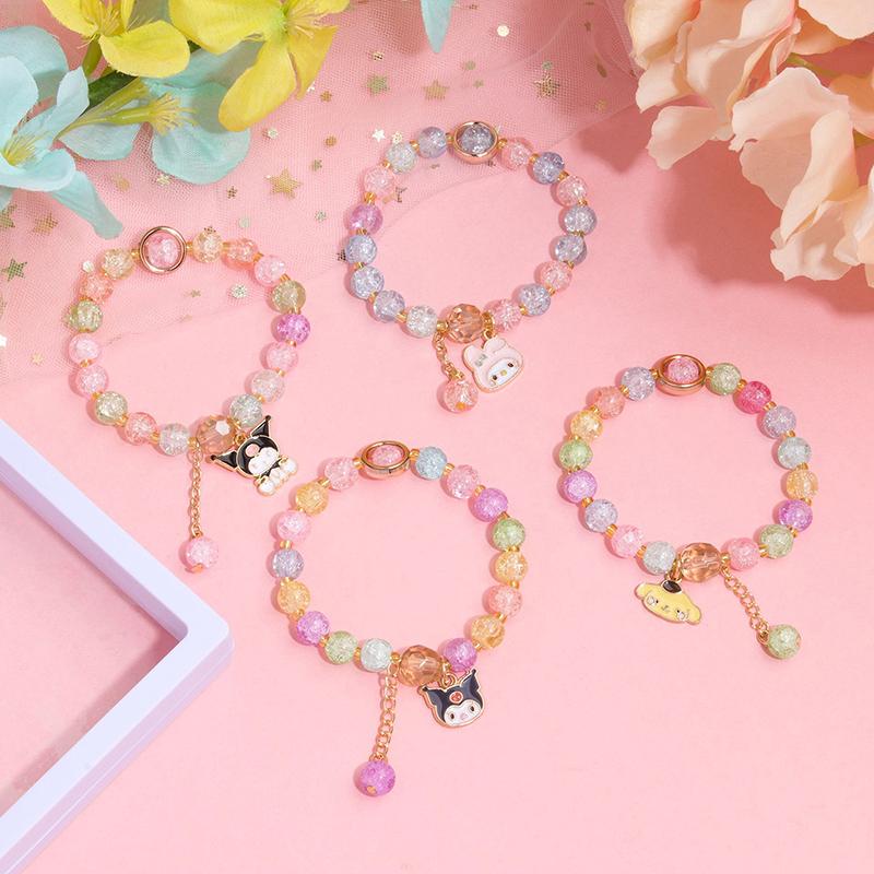 Sanrio Cute Cartoon Beaded Bracelet Kuromi Cinnamoroll Colorful Bead Bracelet Sweet Girlfriend Gifts Toys For Girls