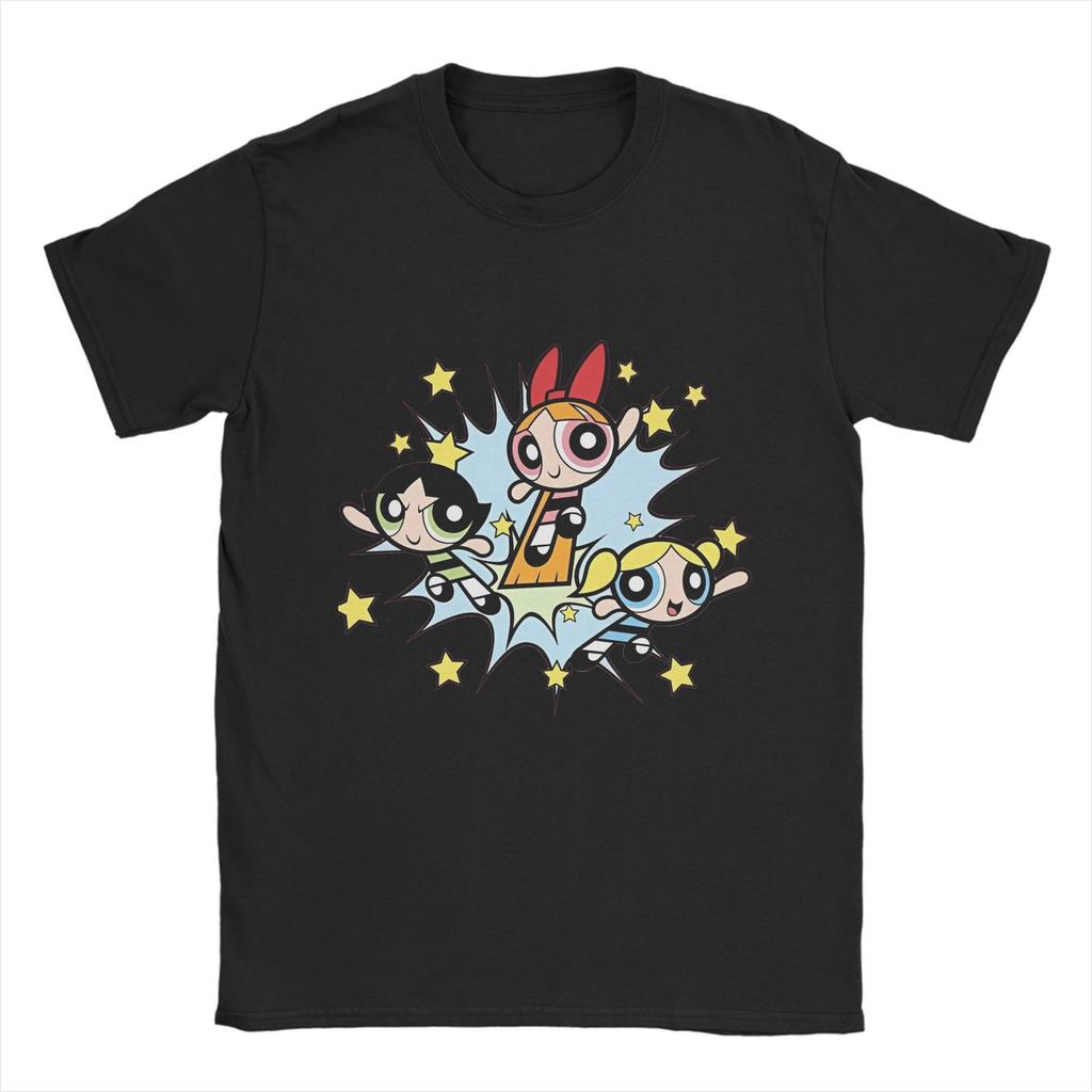 The P-Powerpuffs Girls  T-Shirts for Men  Vintage 100% Cotton Tee Shirt O Neck Short Sleeve T Shirt Birthday Gift Clothes
