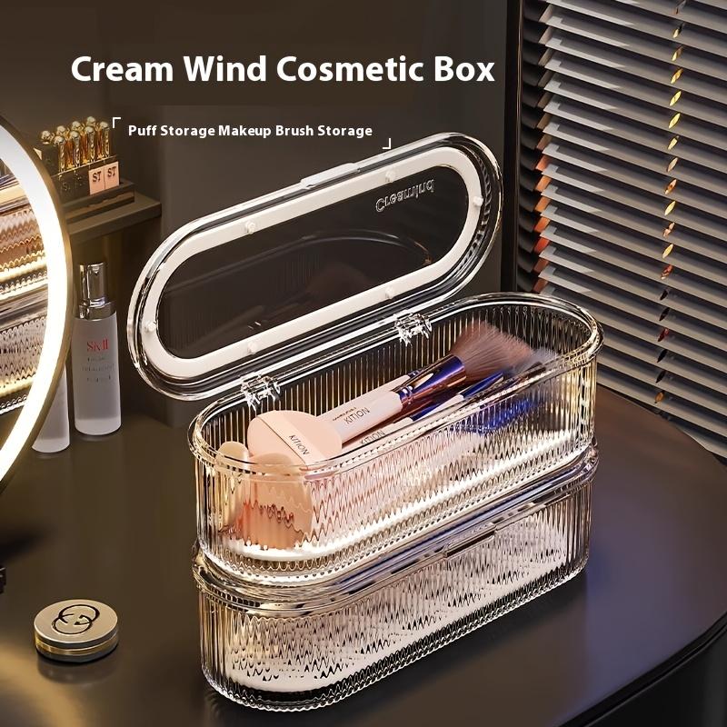 Transparente Wind Kosmetikbox mit Spiegeldeckel - Staubdichter Make-up Pinsel Organizer für Puder, Rouge und Augenbrauenstifte - Tragbar Transparent