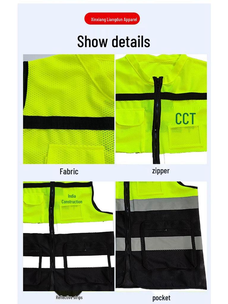 High-End Multi-Pocket Reflective Safety Vest with Custom Logo for Traffic and Cycling