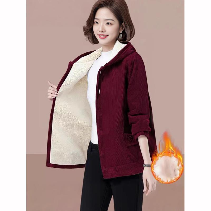 Spring Autumn Women's Corduroy Jacket Loose Slimming Thin Mom Casual Outerwear Midd