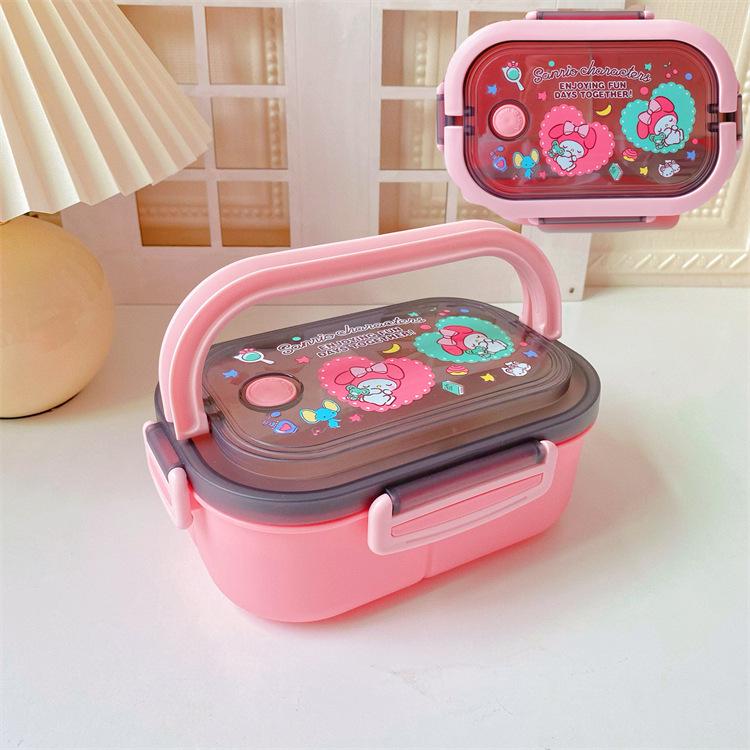 Portable Japanese Double-Layer Bento Lunch Box for Students & Office Workers - Large Capacity, Cartoon Design