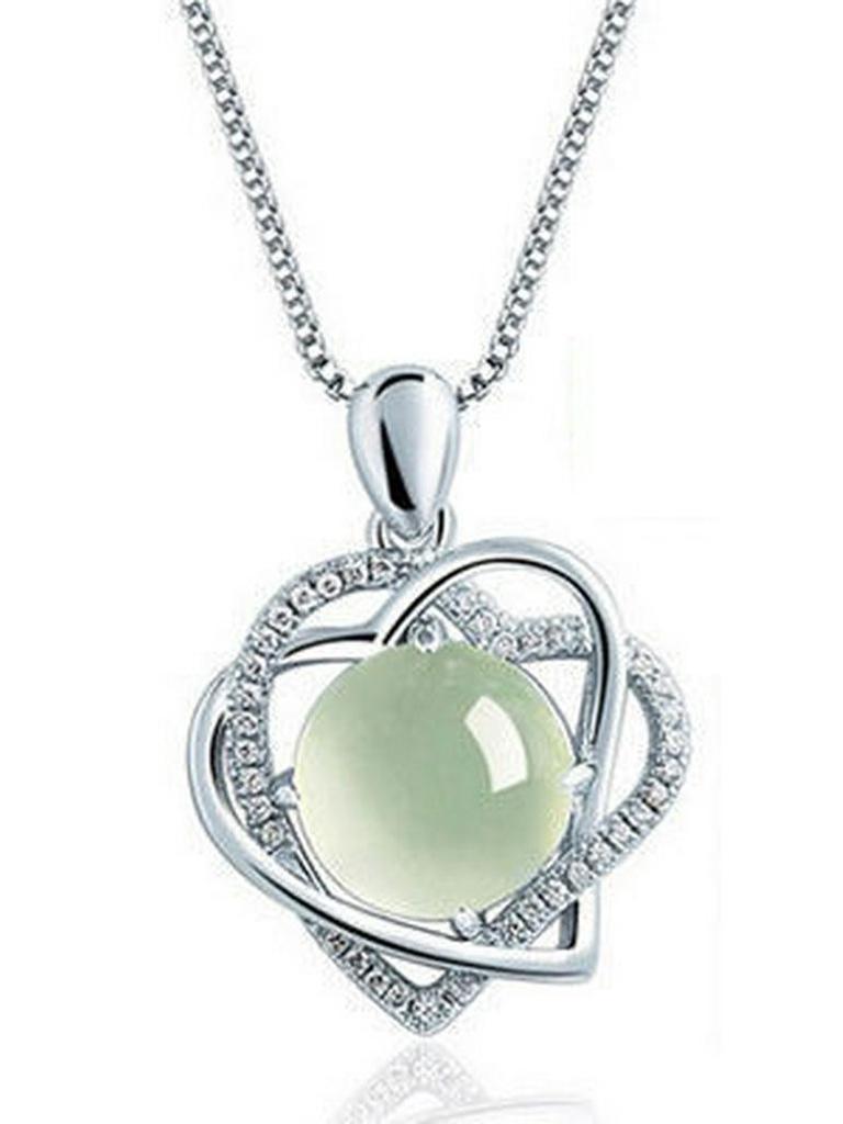 Silver Crystal Heart-Shaped Necklace with Grape Stone Pendant - Japanese and Korean Design