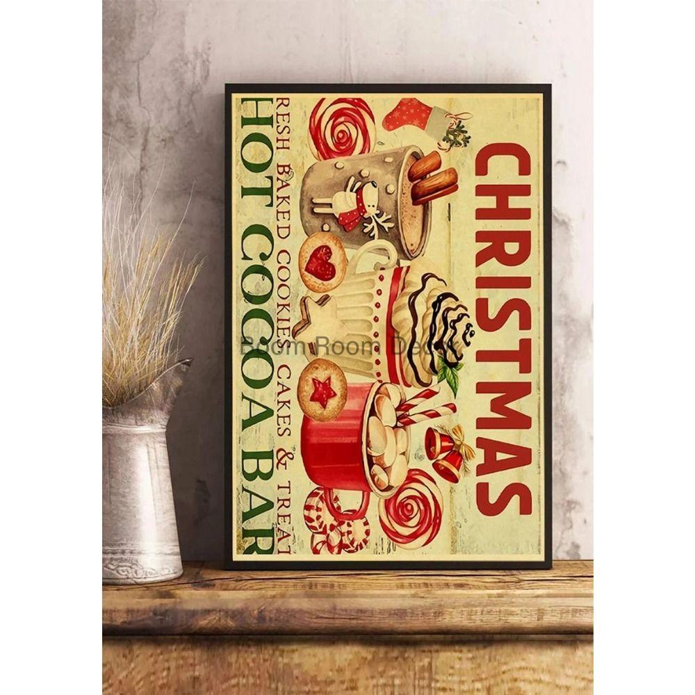 Vintage Christmas Metal Wall Decoration, Holiday Sticker Sign